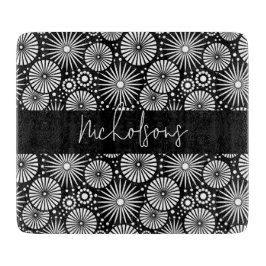 Elegant Black White Geometric Starburst Name  カッティングボード