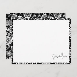 Elegant Black White Geometric Starburst Name  ノートカード