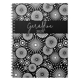 Elegant Black White Geometric Starburst Name  ノートブック
