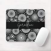 Elegant Black White Geometric Starburst Name  マウスパッド (マウス)