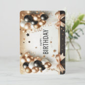 Elegant Black White & Gold Balloons Happy Birthday 招待状 (スタンド正面)
