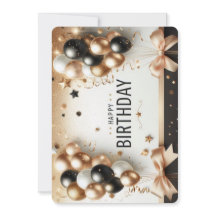 Elegant Black White & Gold Balloons Happy Birthday