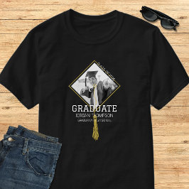 Elegant Black & White Graduate Photo School Name Tシャツ