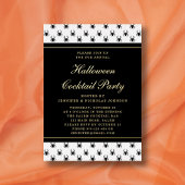 Elegant Black White Halloween Cocktail Party Gold  箔招待状