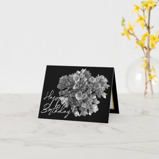 Elegant Black White Hydrangea Botanical Birthday カード (黄色い花)