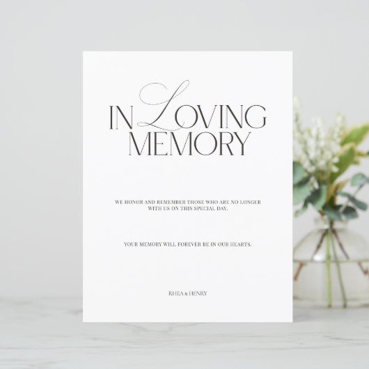 Elegant Black & White In Loving Memory Sign (スタンド正面)