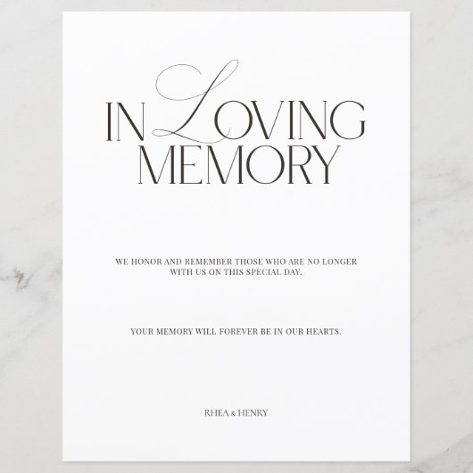 Elegant Black & White In Loving Memory Sign (正面)