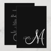 Elegant Black White Initial Wedding  招待状 (正面/裏面)