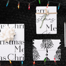 Elegant Black White Merry Christmas Tree Quote  ラッピングペーパーシート