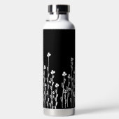 Elegant black white minimalist doodle floral ウォーターボトル (右面)