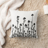 Elegant black white minimalist doodle floral クッション (ブランケット)