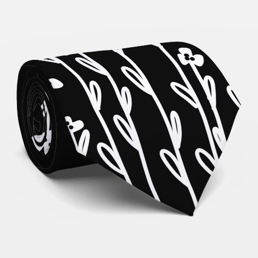 Elegant black white minimalist doodle wildflower ネクタイ (ロール)