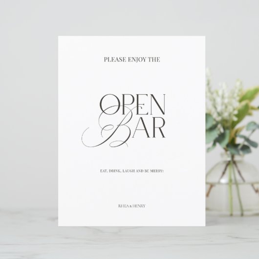 Elegant Black & White Minimalist Open Bar Sign (スタンド正面)