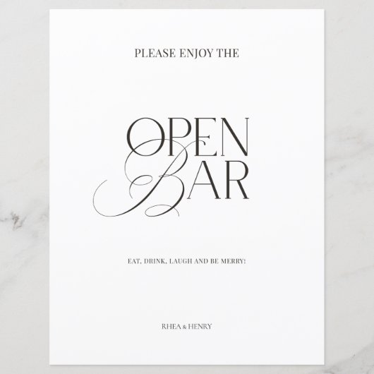 Elegant Black & White Minimalist Open Bar Sign (正面)