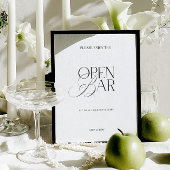 Elegant Black & White Minimalist Open Bar Sign