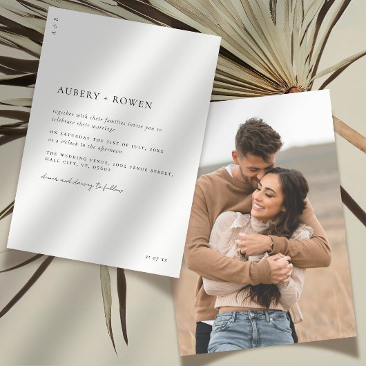 Elegant Black & White Minimalist Photo Wedding 招待状