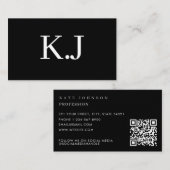 Elegant Black White Minimalist QR Code Monogram 名刺 (正面/裏面)