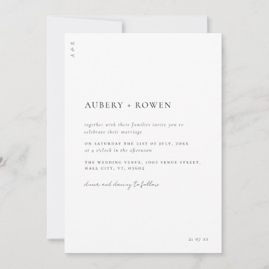 Elegant Black & White Minimalist Simple Wedding 招待状 (正面)