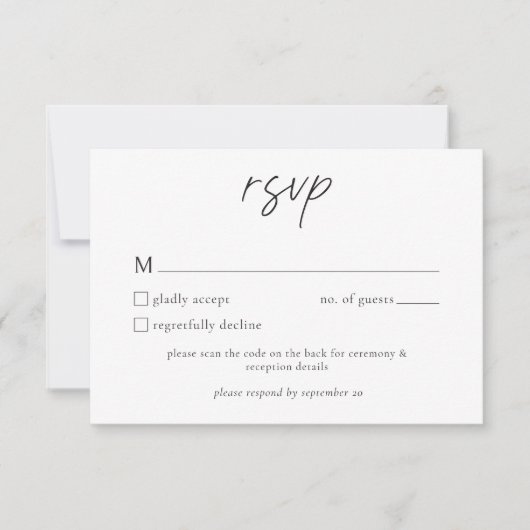 Elegant Black White Minimalist Wedding QR 出欠カード (正面)