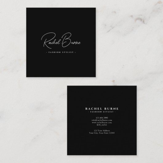 Elegant Black & White Modern Script Square スクエア名刺 (正面/裏面)