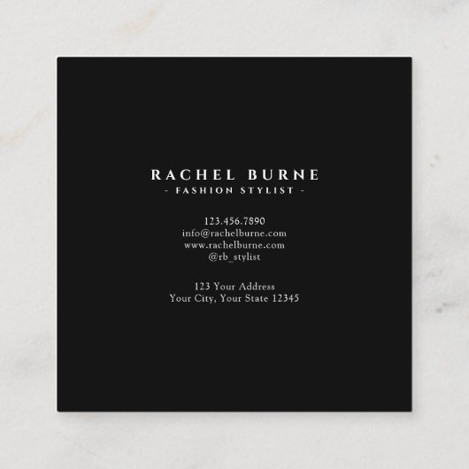 Elegant Black & White Modern Script Square スクエア名刺 (裏面)