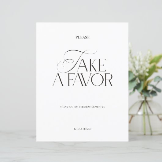 Elegant Black & White Modern Wedding Favor Sign (スタンド正面)