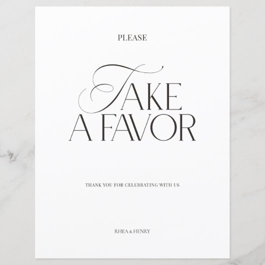 Elegant Black & White Modern Wedding Favor Sign (正面)