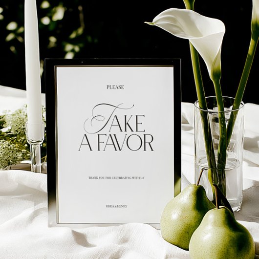 Elegant Black & White Modern Wedding Favor Sign