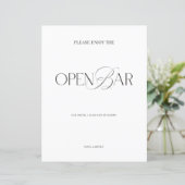Elegant Black & White Modern Wedding Open Bar Sign (スタンド正面)