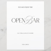 Elegant Black & White Modern Wedding Open Bar Sign (正面)