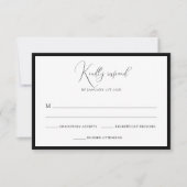 Elegant Black & White Monogram Bordered Wedding 出欠カード (正面)
