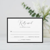 Elegant Black & White Monogram Bordered Wedding 出欠カード (スタンド正面)