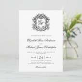 Elegant Black White Monogram Crest Wedding 招待状 (スタンド正面)