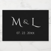 Elegant Black White Monogram & Date Wedding  スパークリングワインラベル (シングルラベル)