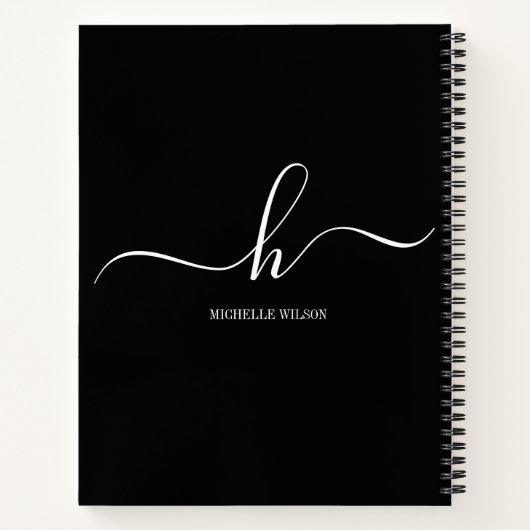Elegant Black White Monogram Initial Script Name  ノートブック (裏面)
