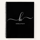Elegant Black White Monogram Initial Script Name  ノートブック (正面)