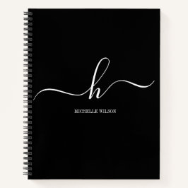 Elegant Black White Monogram Initial Script Name  ノートブック