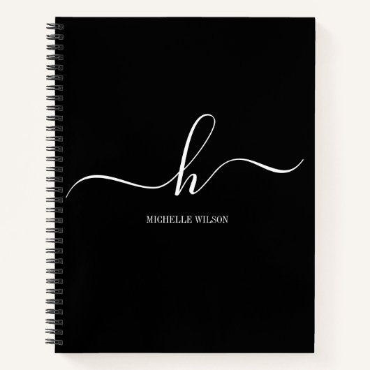 Elegant Black White Monogram Initial Script Name  ノートブック (正面)