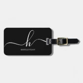 Elegant Black White Monogram Initial Script Name  ラゲッジタグ (正面横)