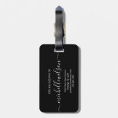 Elegant Black White Monogram Initial Script Name  ラゲッジタグ (裏面縦)