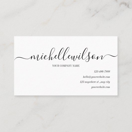 Elegant Black White Monogram Initial Script Name  名刺 (裏面)