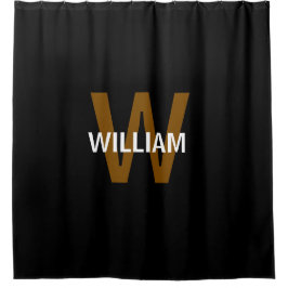 Elegant Black &White Monogram name シャワーカーテン