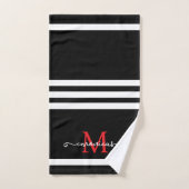 Elegant Black White Monogram Personalized Name  バスタオルセット (ハンドタオル)