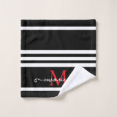 Elegant Black White Monogram Personalized Name  バスタオルセット (ウォッシュタオル)
