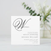 Elegant Black/White Monogram Square Photo Wedding 招待状 (スタンド正面)