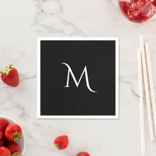 Elegant Black White Monogram Wedding  スタンダードカクテルナプキン (インサイチュ)