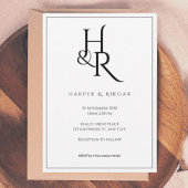 Elegant Black & White Monogram Wedding Invitation 招待状