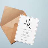 Elegant Black & White Monogram Wedding Invitation 招待状