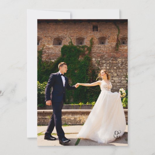 Elegant Black&White Monogram Wedding Photo  招待状 (裏面)