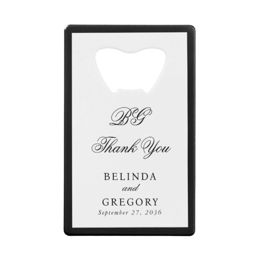 Elegant Black White Monogram Wedding Seating Chart クレジットカード栓抜き (正面)